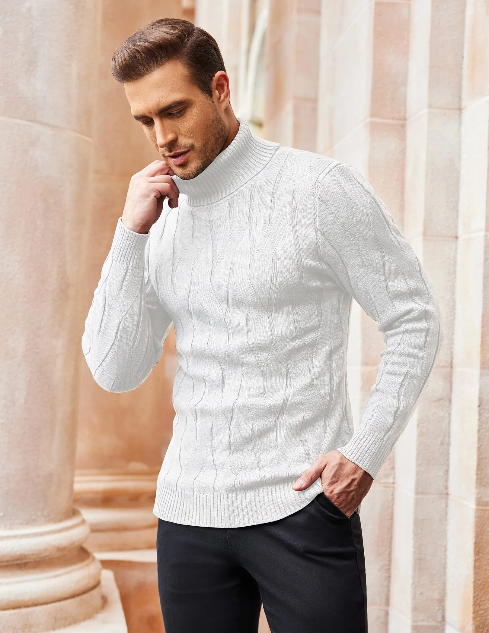 COOFANDY Men's Slim Fit Turtleneck Sweater Long Sleeve Casual Knitted Pullover Sweaters