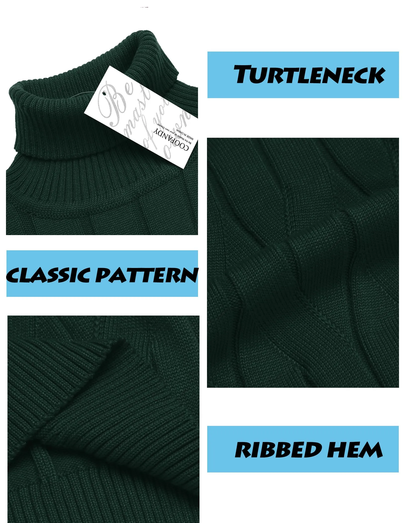 COOFANDY Men's Slim Fit Turtleneck Sweater Long Sleeve Casual Knitted Pullover Sweaters