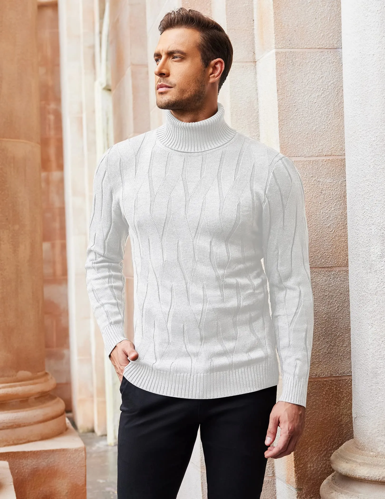 COOFANDY Men's Slim Fit Turtleneck Sweater Long Sleeve Casual Knitted Pullover Sweaters