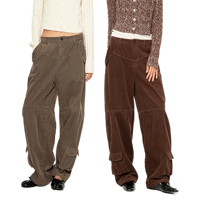Corduroy Wide-Leg Cargo Pants