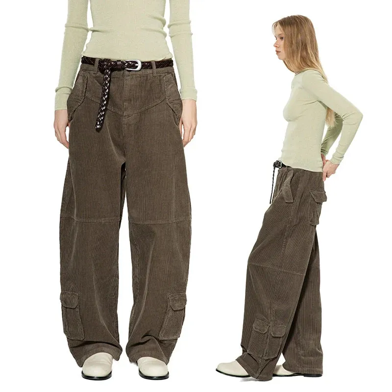 Corduroy Wide-Leg Cargo Pants