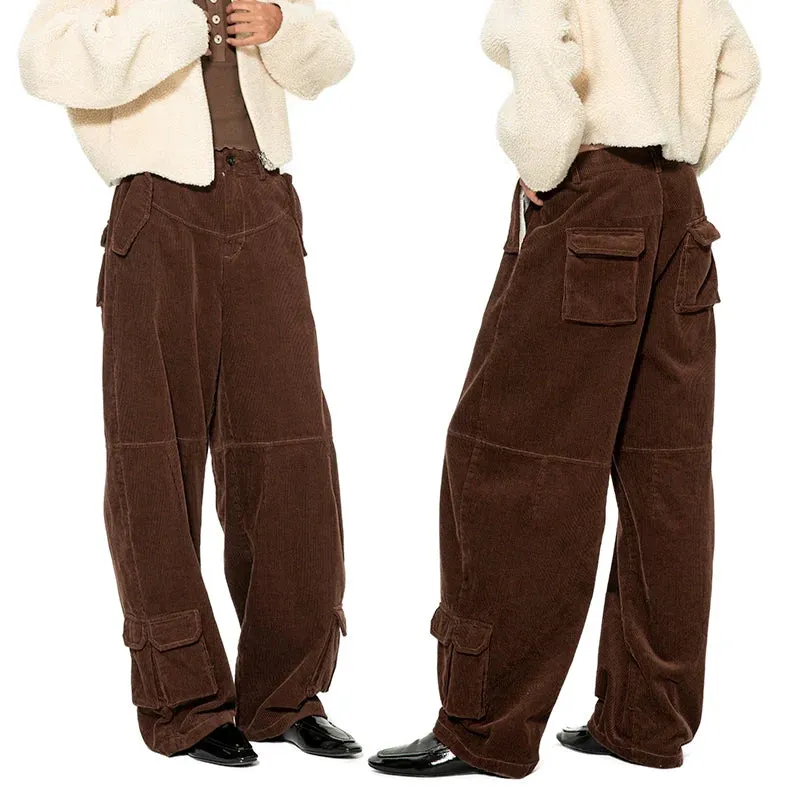 Corduroy Wide-Leg Cargo Pants