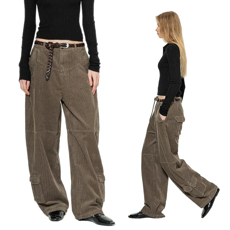 Corduroy Wide-Leg Cargo Pants