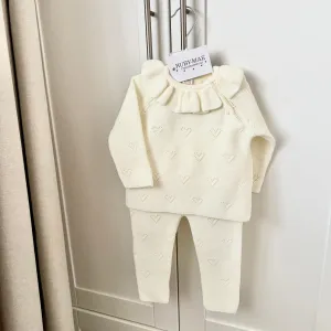 Cream Heart Knitted Jumper & Pants Outfit - Aria