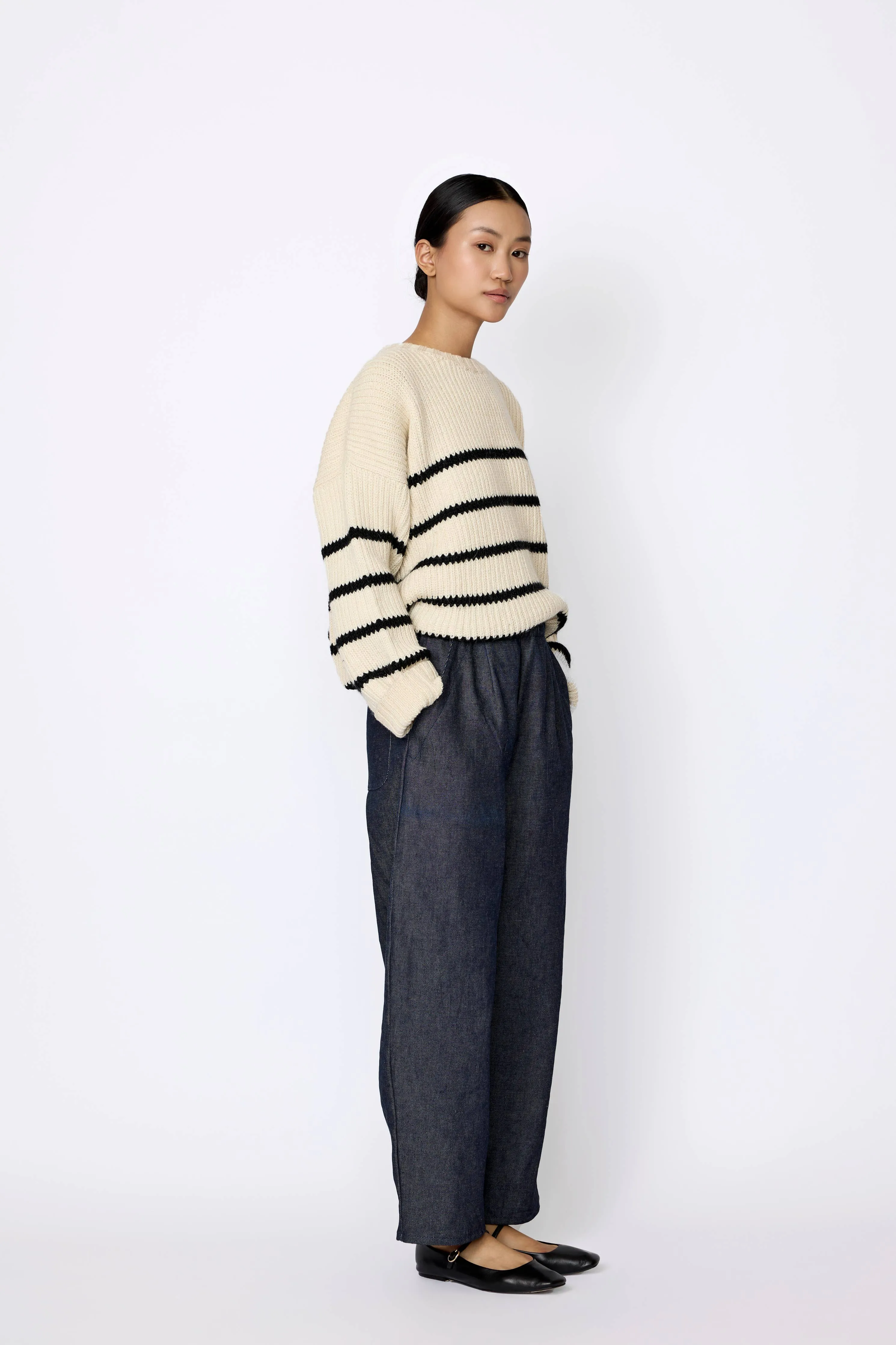 Cropped Field Cotton Stripe Sweater