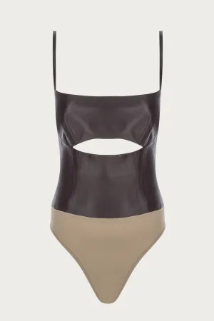 CUTOUT LEATHER BODYSUIT