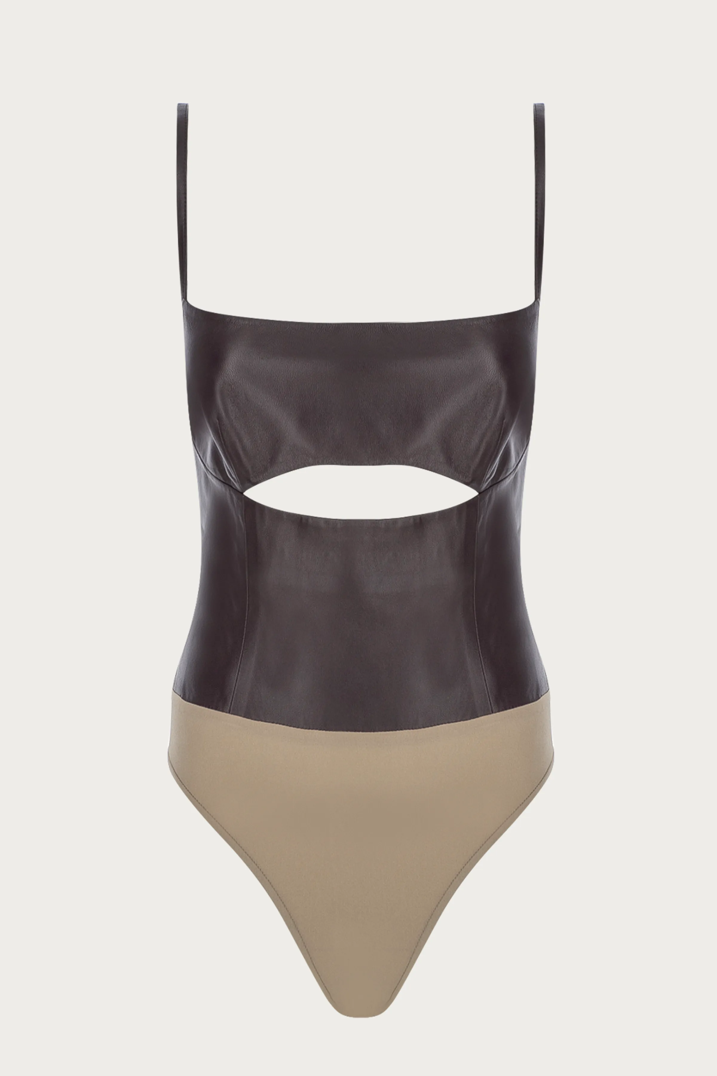 CUTOUT LEATHER BODYSUIT