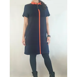 Da Peng 60s style navy dress with orange accents and front zip size XXL (best fits 12)
