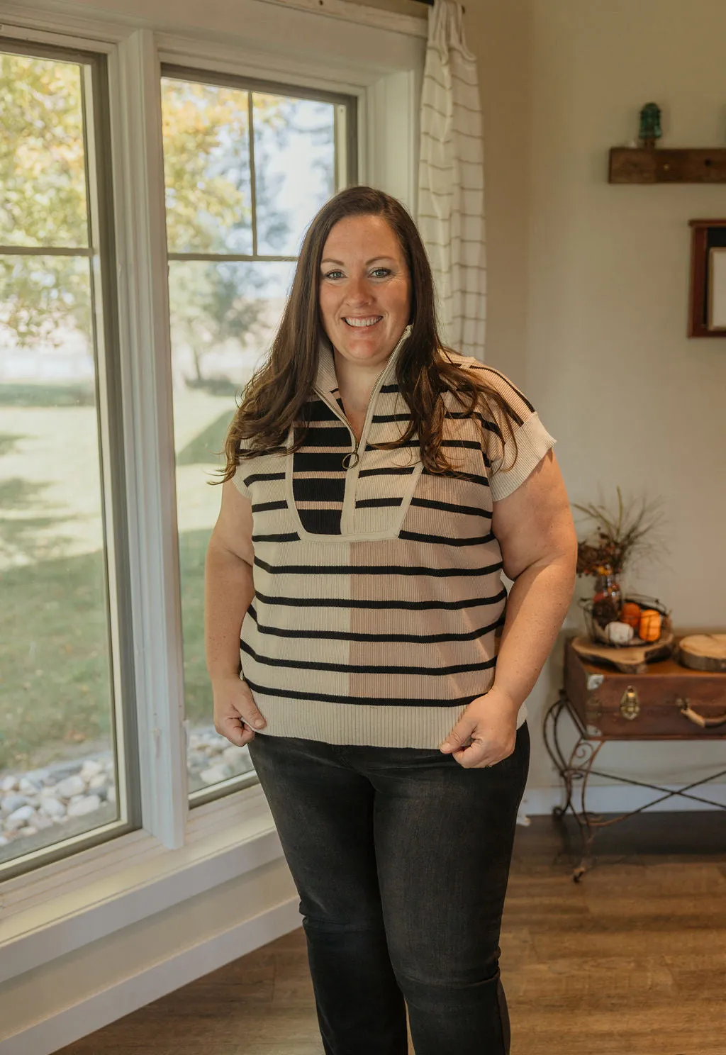 DACIA REG/CURVY STRIPE CAP-SLEEVE SWEATER
