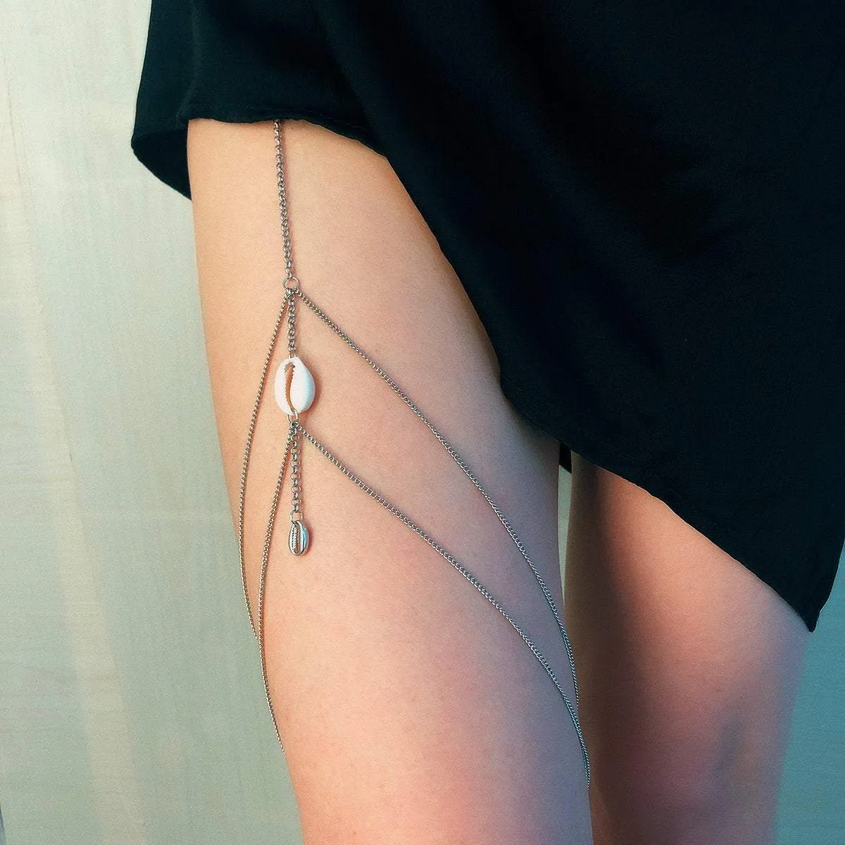 Dainty Chic  Womens Cowry Pendant Thigh Leg Chain - Bikini Beach Harness Body Chain - Body Jewelry Accessories for Women