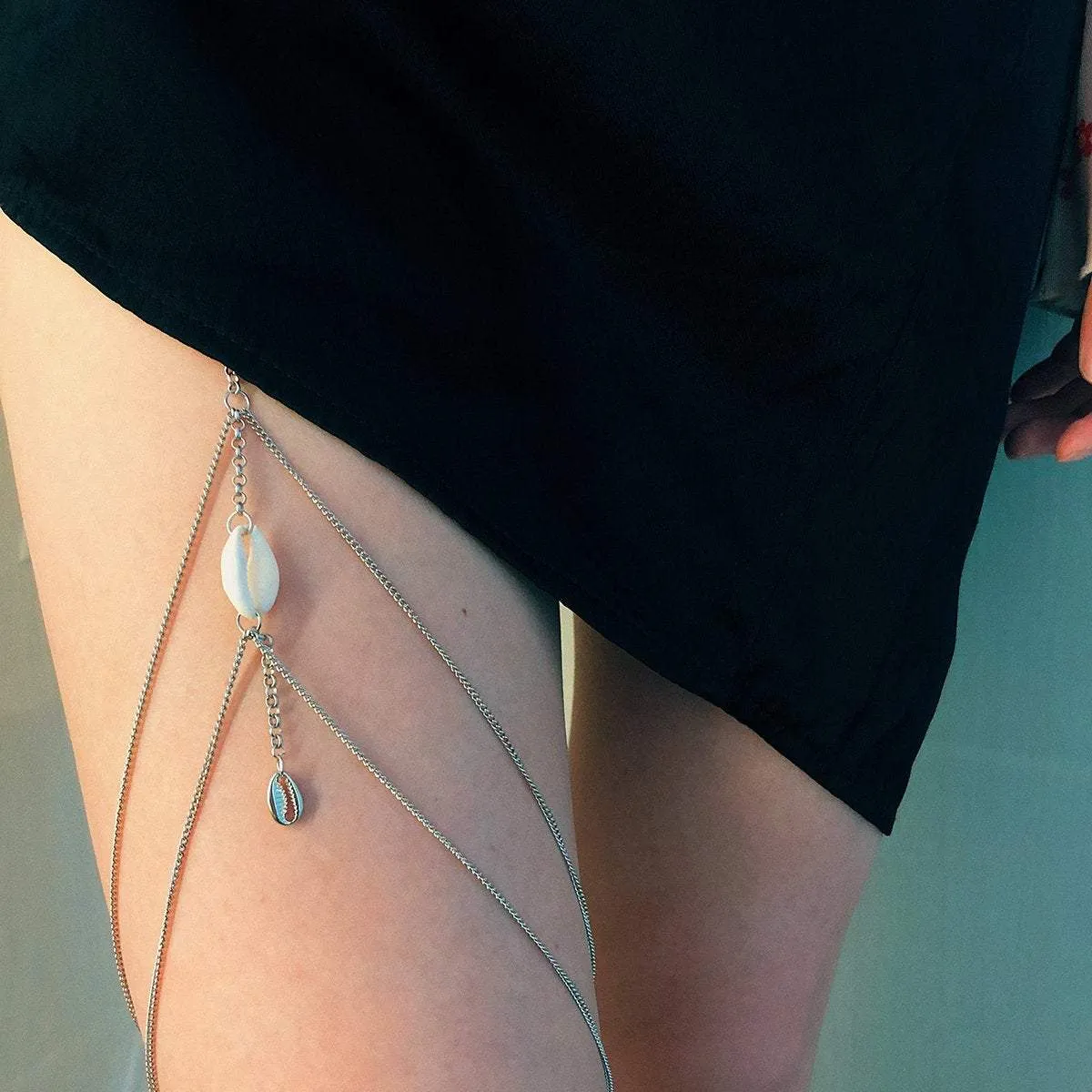 Dainty Chic  Womens Cowry Pendant Thigh Leg Chain - Bikini Beach Harness Body Chain - Body Jewelry Accessories for Women