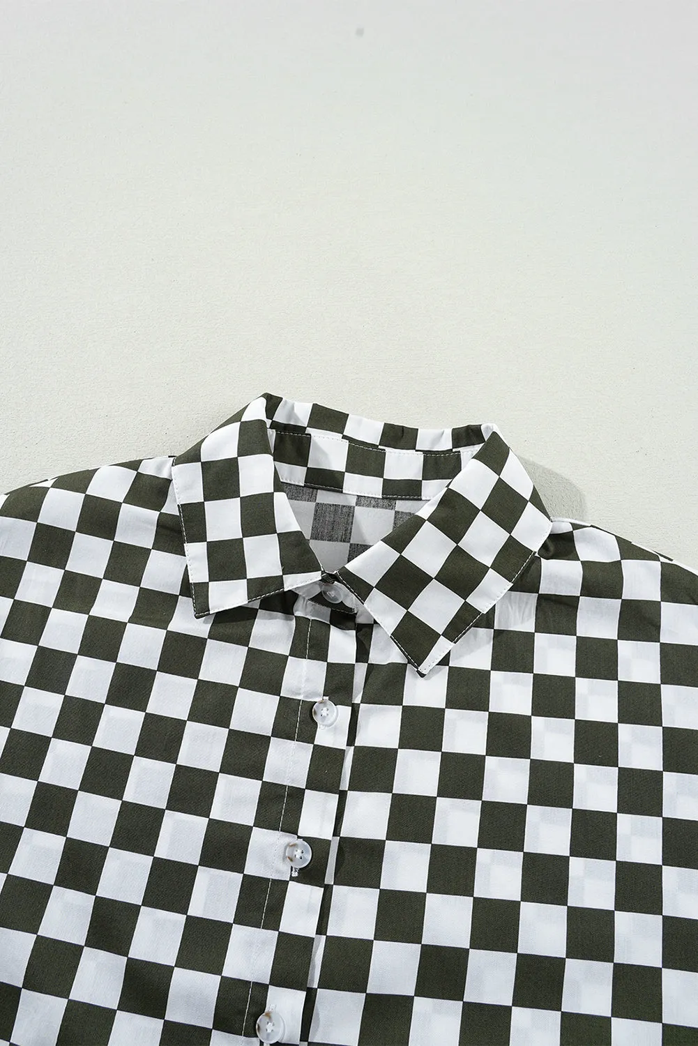 Daphnie Checkered Collared Neck Long Sleeve Shirt