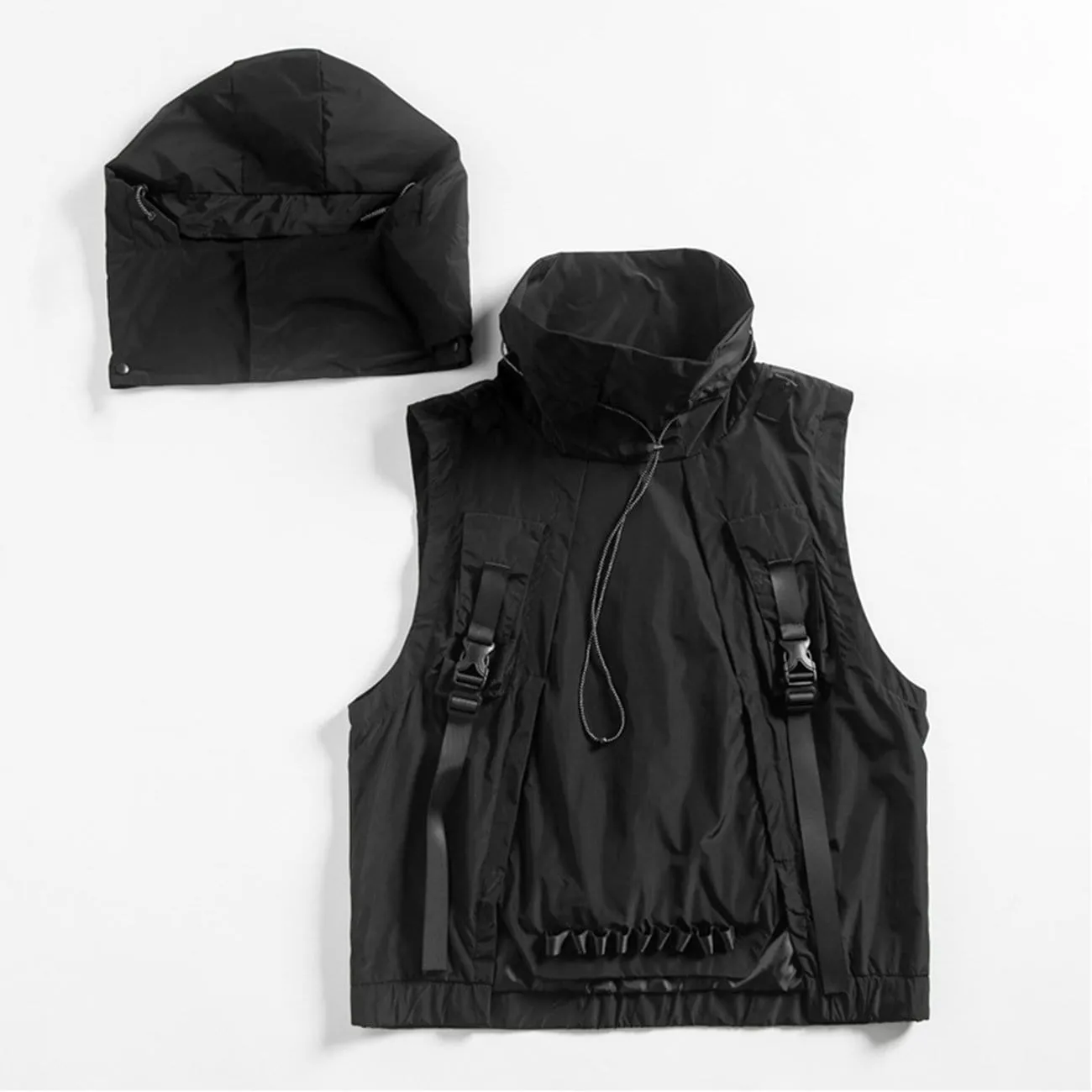 Dark Combat Multi Pockets Hooded Vest Jacket