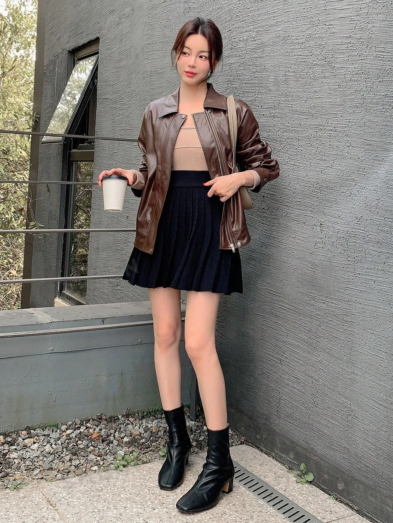 DAZY Women Casual Solid Color PU Loose Regular Jacket, Autumn