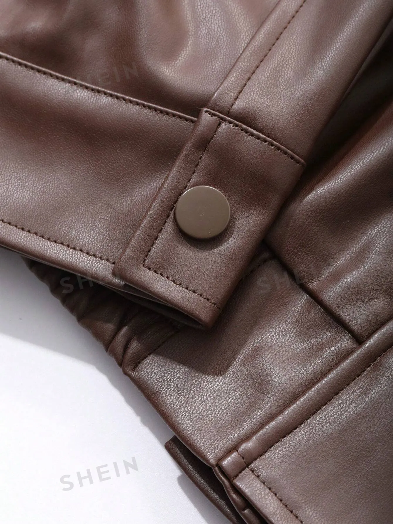 DAZY Women Casual Solid Color PU Loose Regular Jacket, Autumn