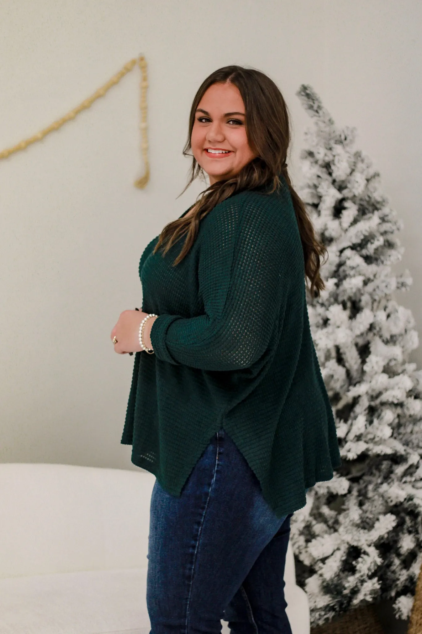 DB In the Moment Waffle Knit Top in Hunter Green
