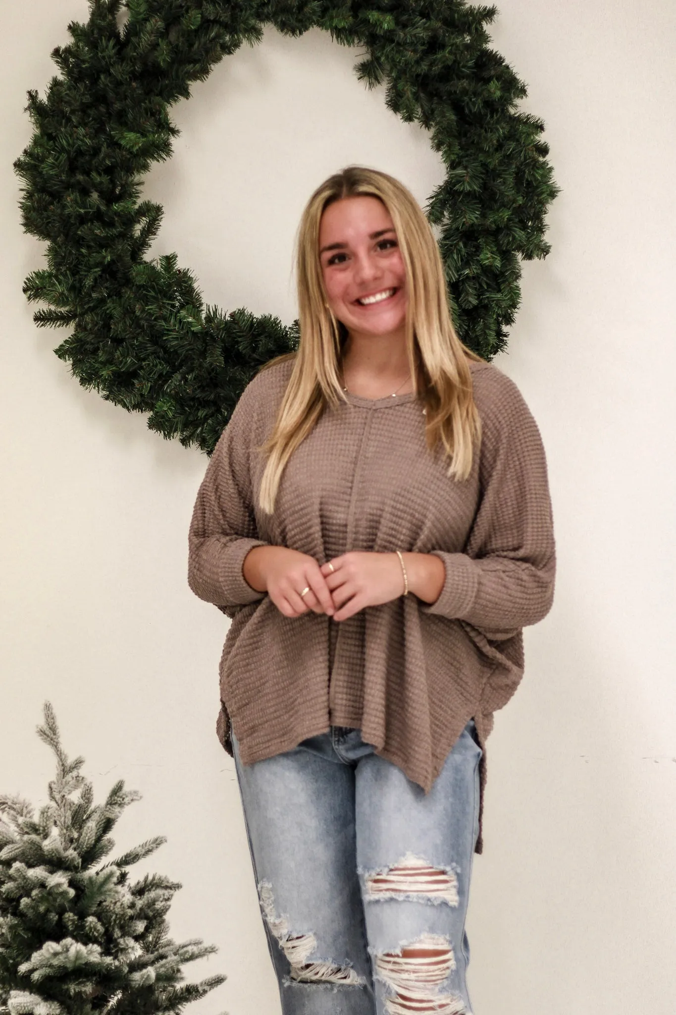 DB In the Moment Waffle Knit Top in Light Mocha
