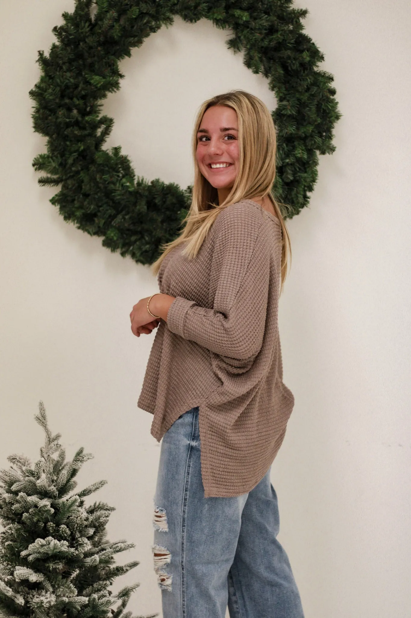 DB In the Moment Waffle Knit Top in Light Mocha