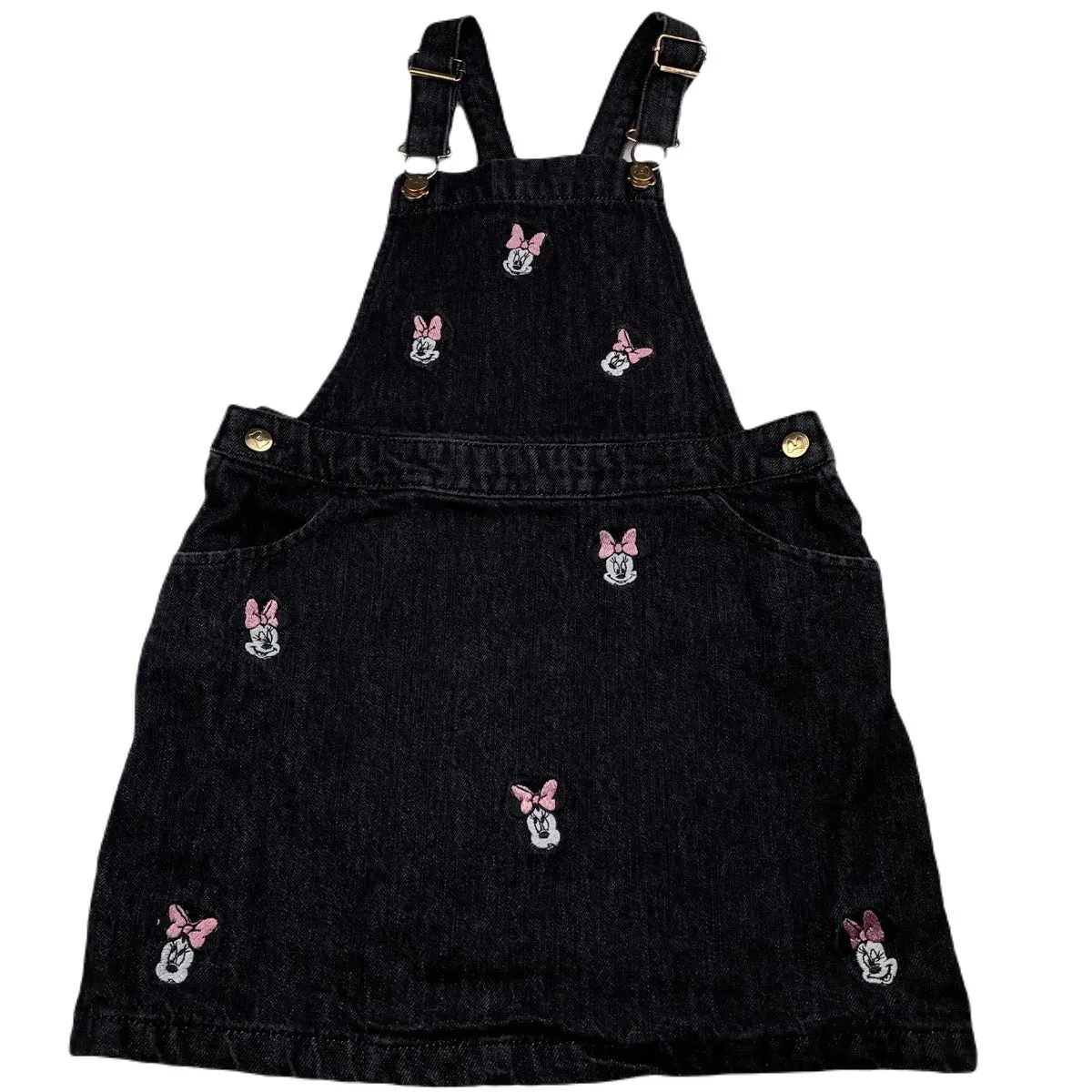 Disney Minnie Mouse embroidered denim overalls dress / pinafore, size 6, Pre-loved