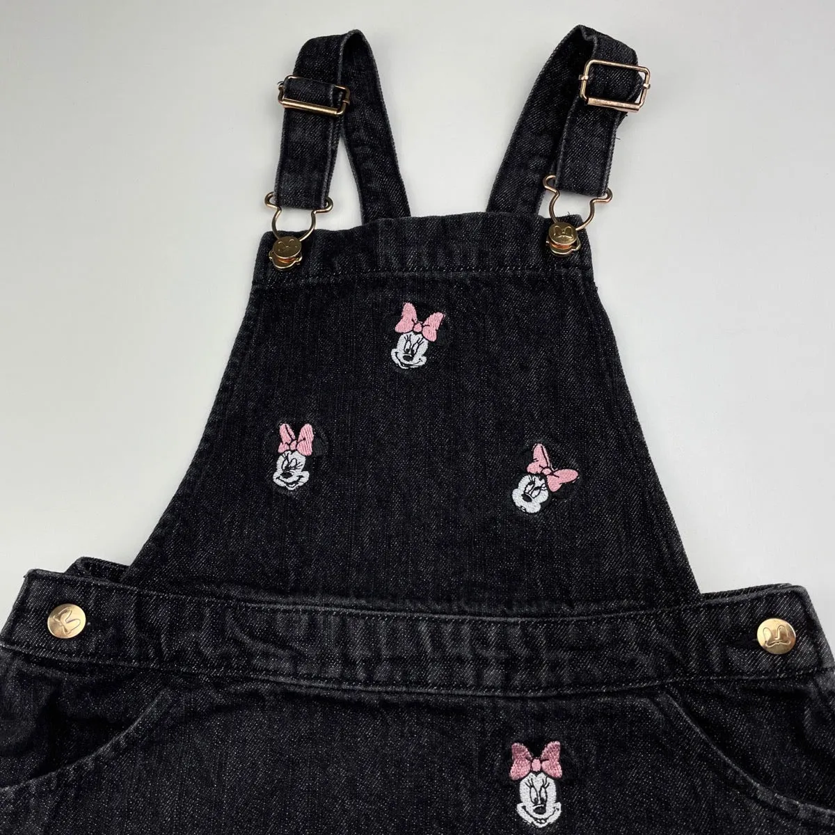 Disney Minnie Mouse embroidered denim overalls dress / pinafore, size 6, Pre-loved
