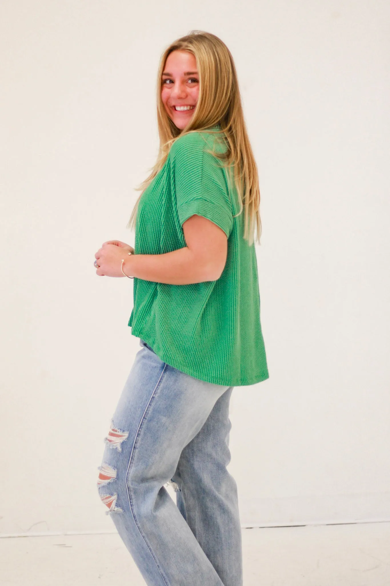 Do You Believe In Love Ribbed Top in Kelly Green
