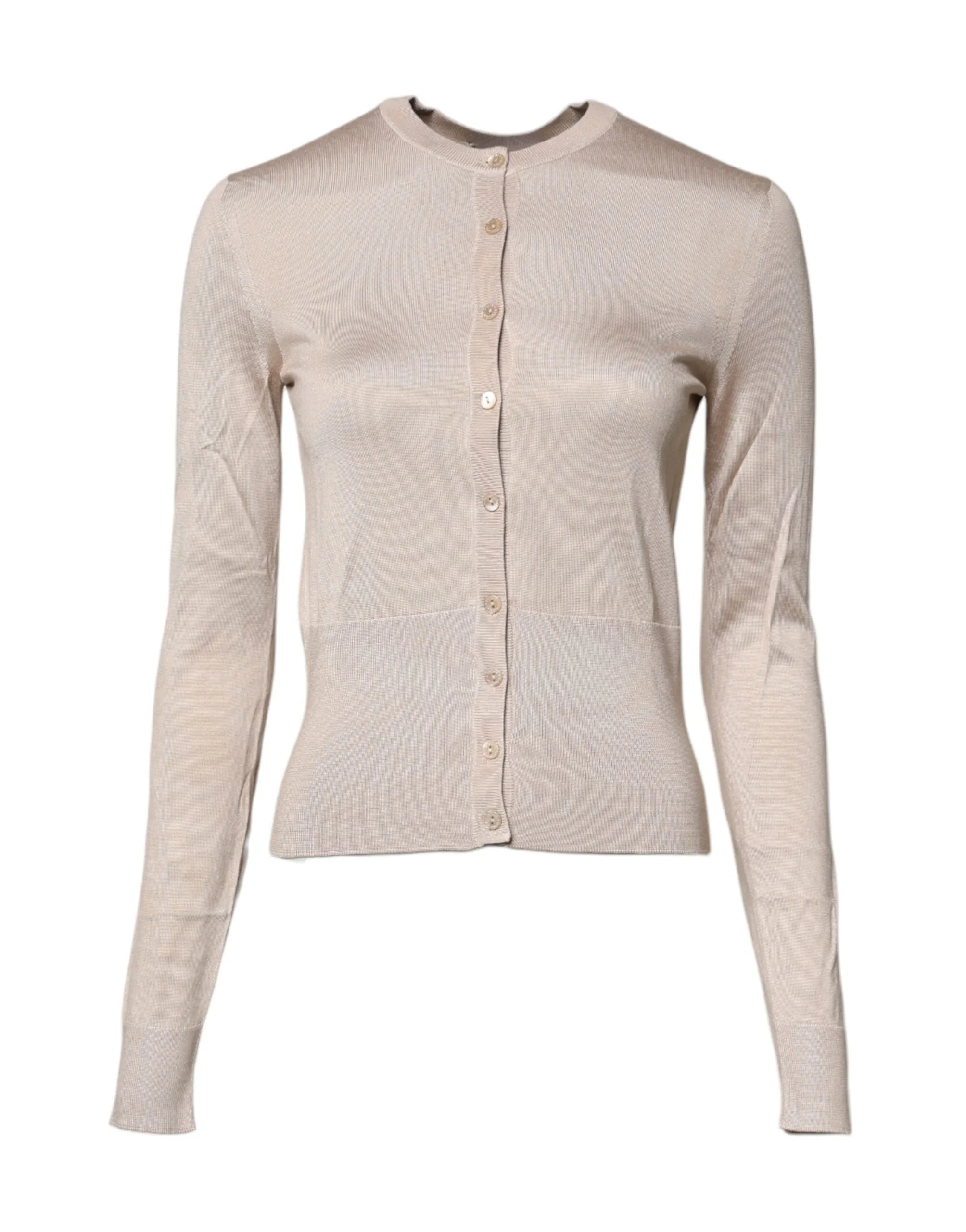 Dolce & Gabbana Beige Silk Button Down Cardigan Sweater