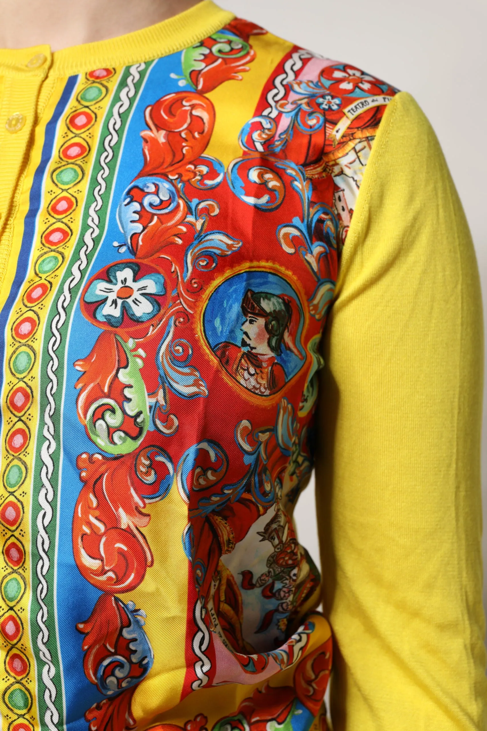Dolce & Gabbana Yellow Floral Long Sleeves Cardigan Sweater