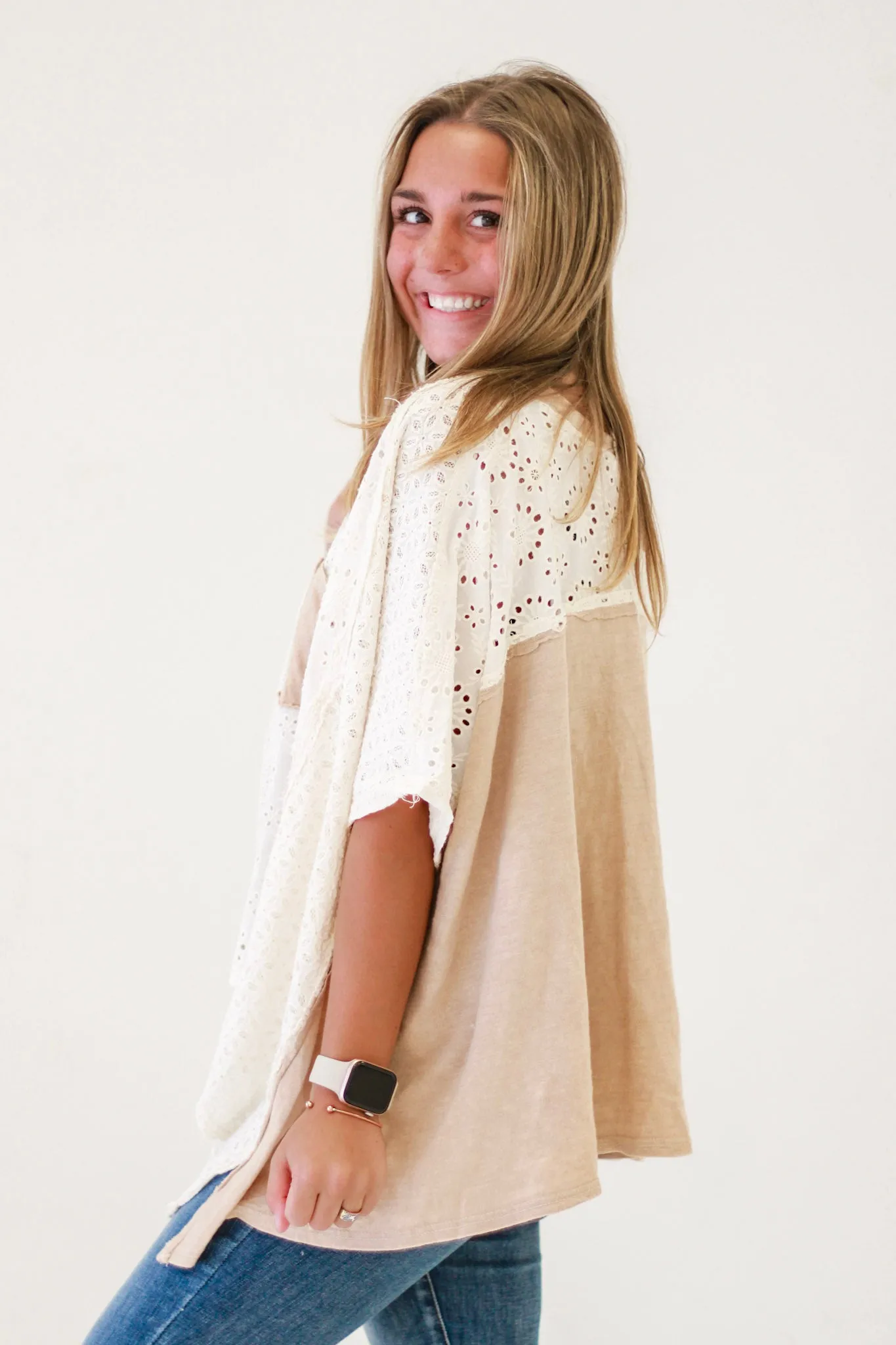 Effortless Style Eyelet Top in Natural