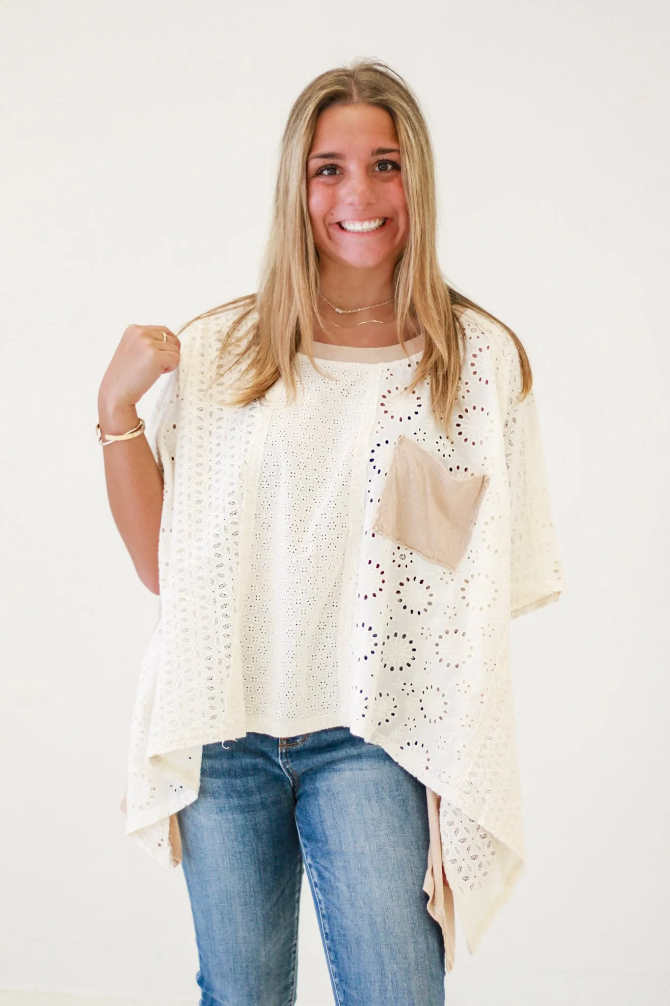 Effortless Style Eyelet Top in Natural