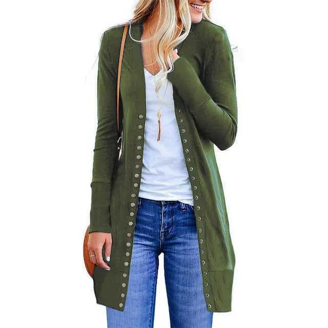 Elegant Women's Coats-Spring Autumn Button Knitted Cardigan Overcoat