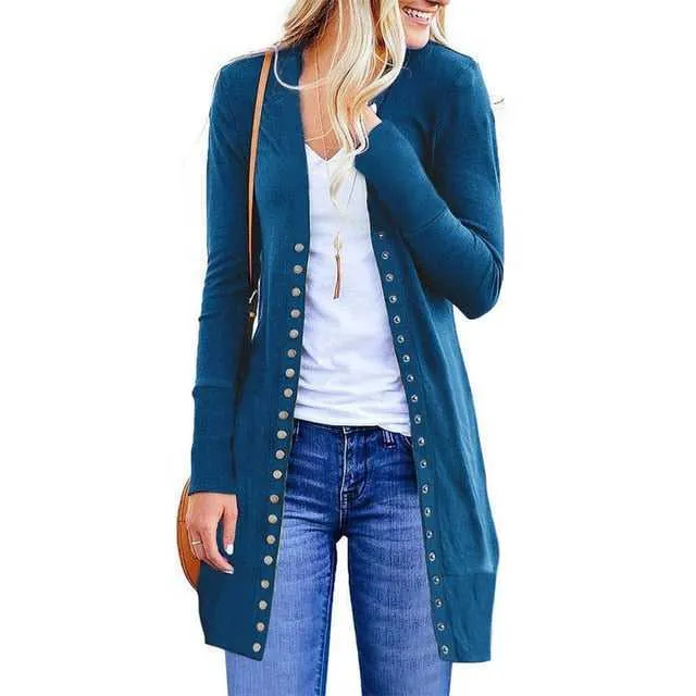 Elegant Women's Coats-Spring Autumn Button Knitted Cardigan Overcoat
