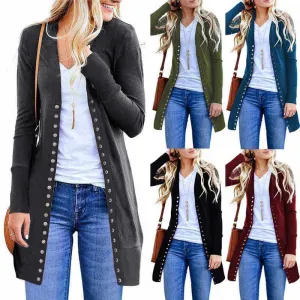 Elegant Women's Coats-Spring Autumn Button Knitted Cardigan Overcoat