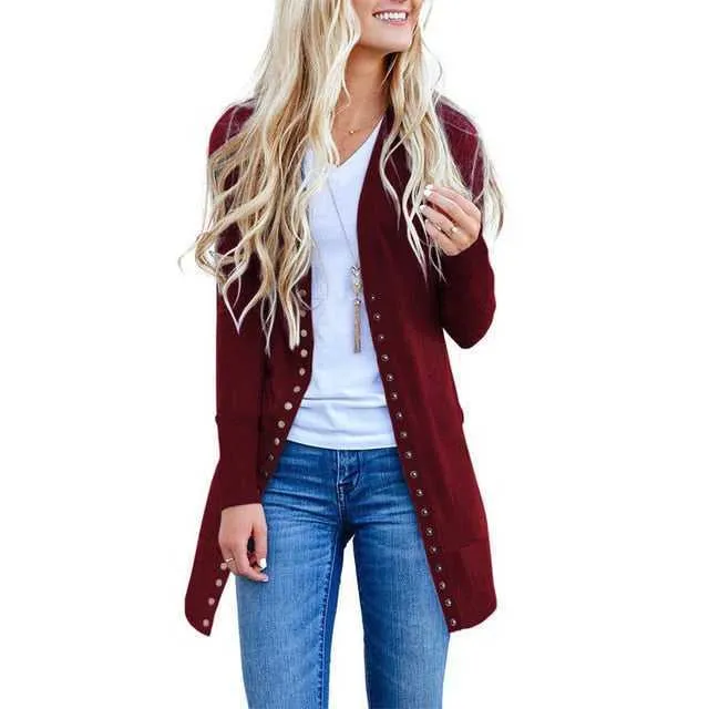 Elegant Women's Coats-Spring Autumn Button Knitted Cardigan Overcoat