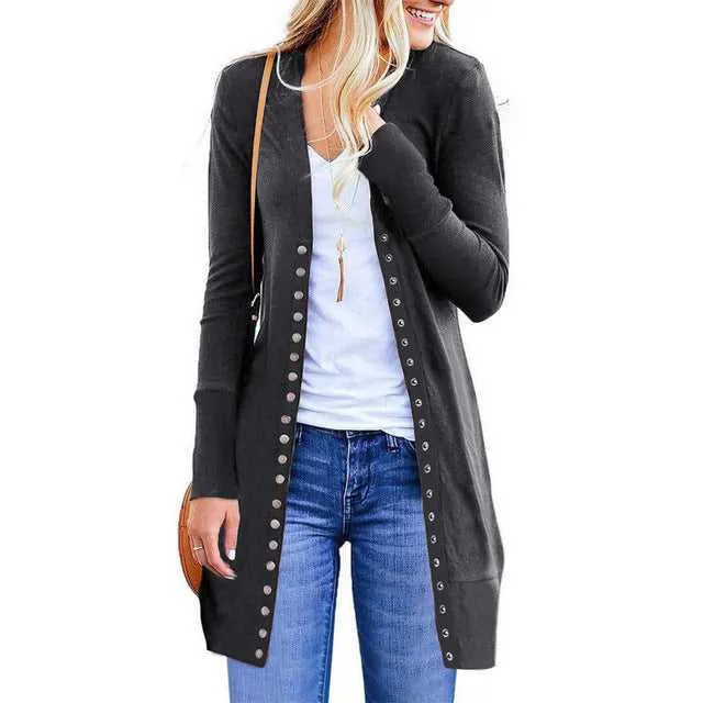 Elegant Women's Coats-Spring Autumn Button Knitted Cardigan Overcoat
