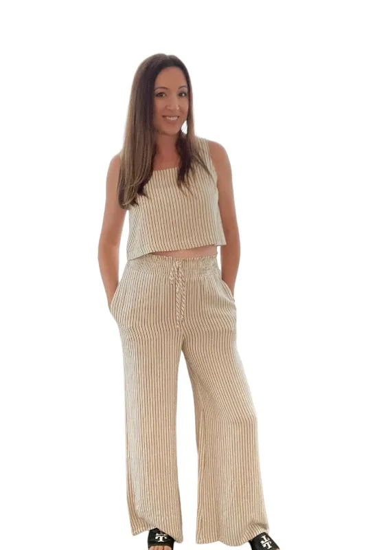 Ella Wide Leg Linen Stripe Pants