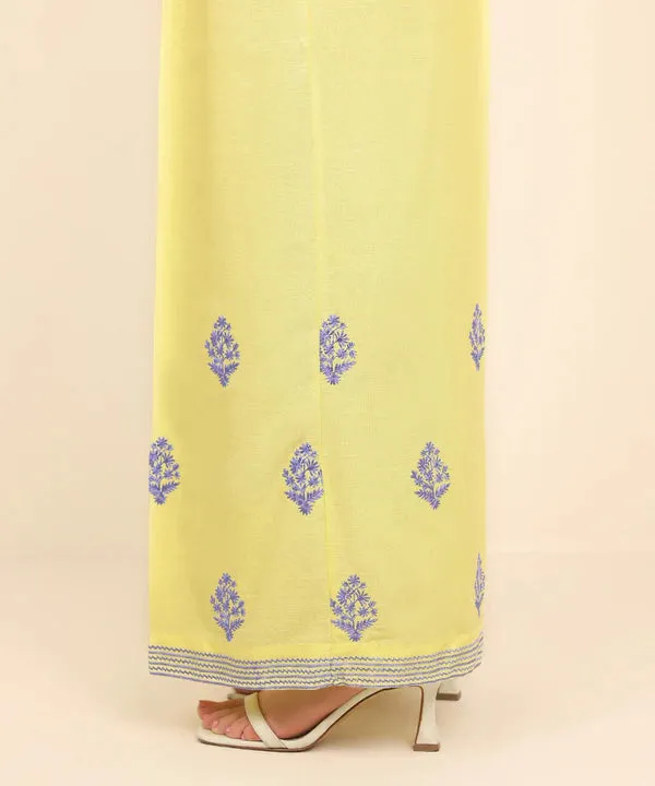 Embroidered Raw Silk Flared Pants