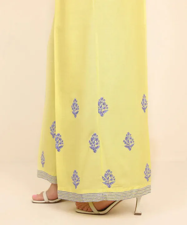 Embroidered Raw Silk Flared Pants