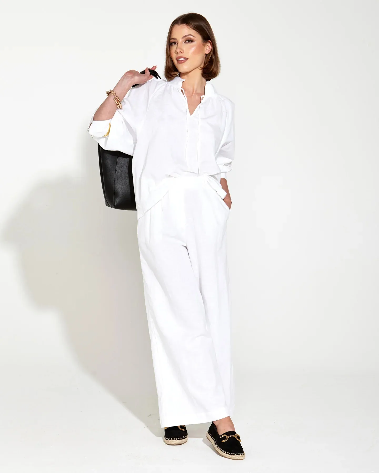 Fate Becker Heritage Linen Wide Leg Pant - White