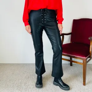 Faux Leather Flared Lace Up Waist Pants (M)