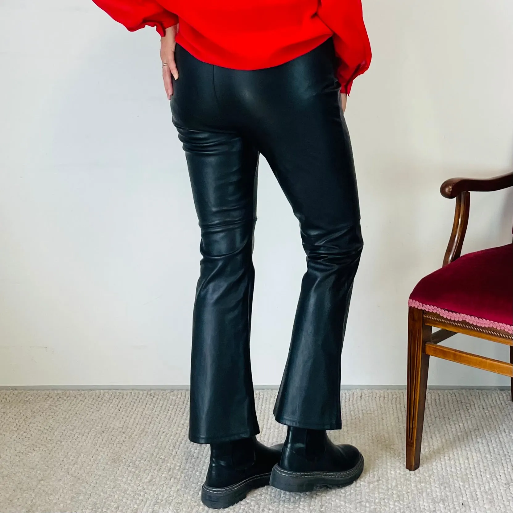 Faux Leather Flared Lace Up Waist Pants (M)