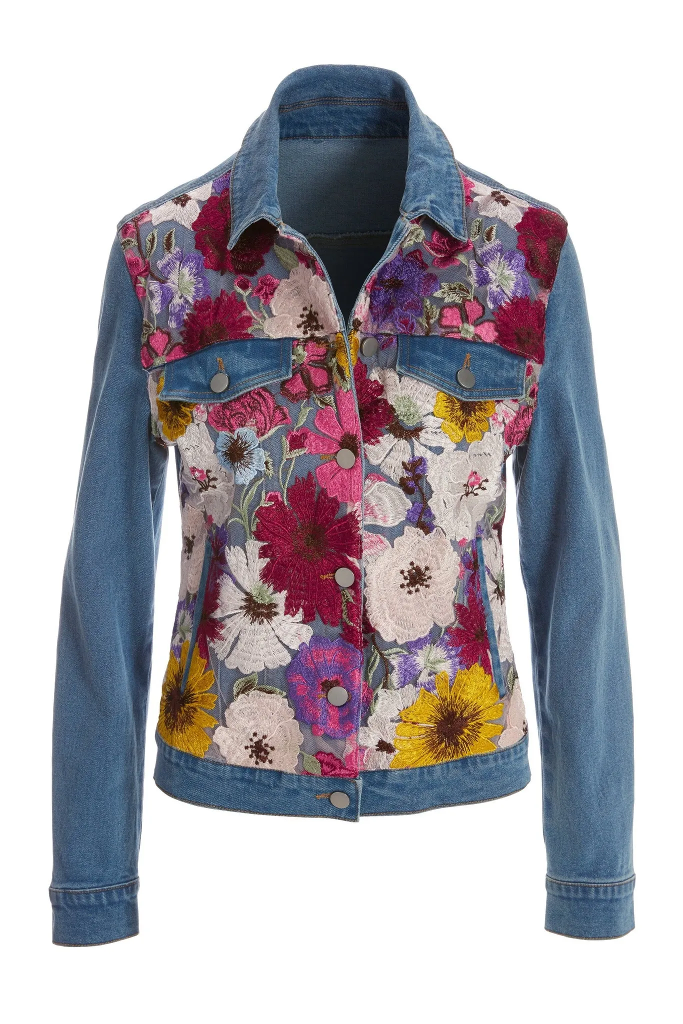 Floral Gardens Embroidered Denim Jacket Light Wash