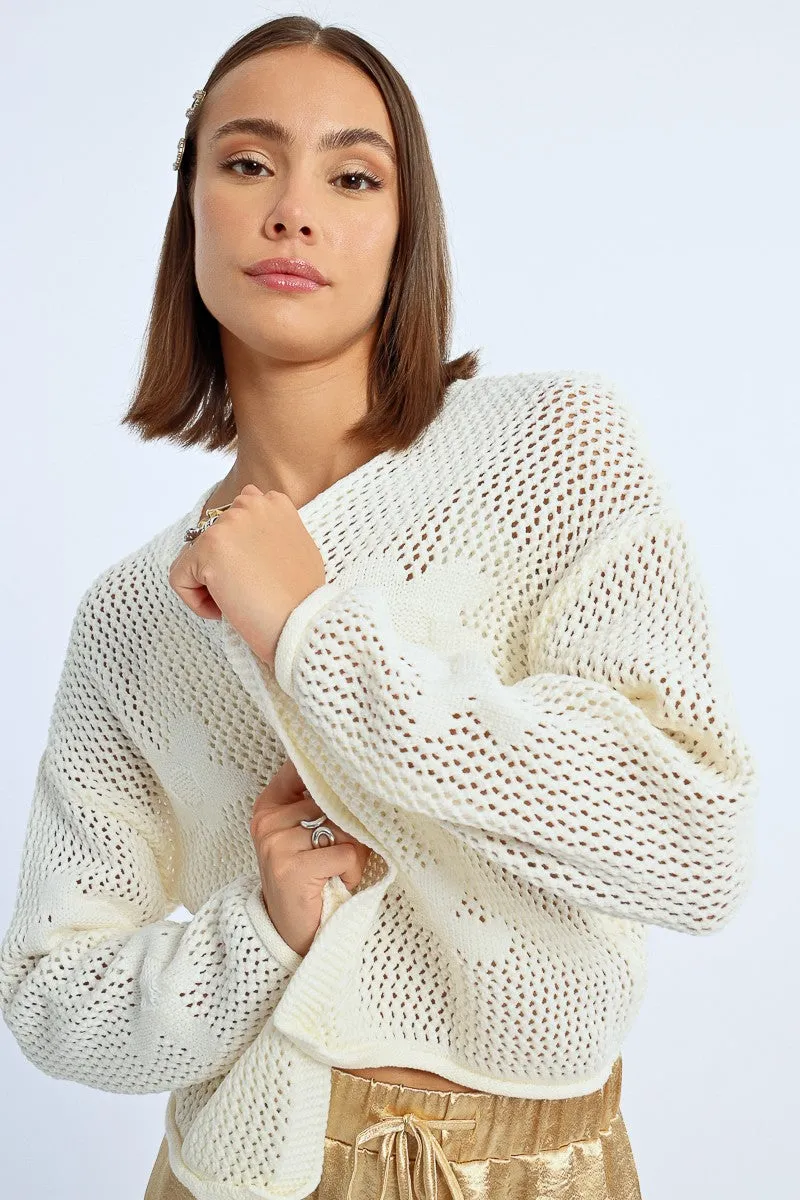 Flower Crochet Open Cardigan