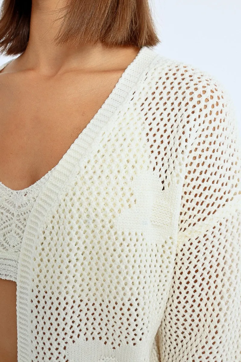 Flower Crochet Open Cardigan