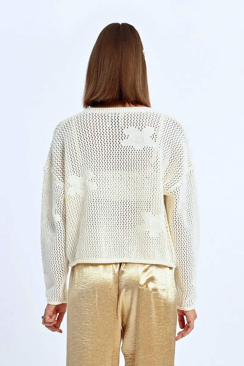 Flower Crochet Open Cardigan