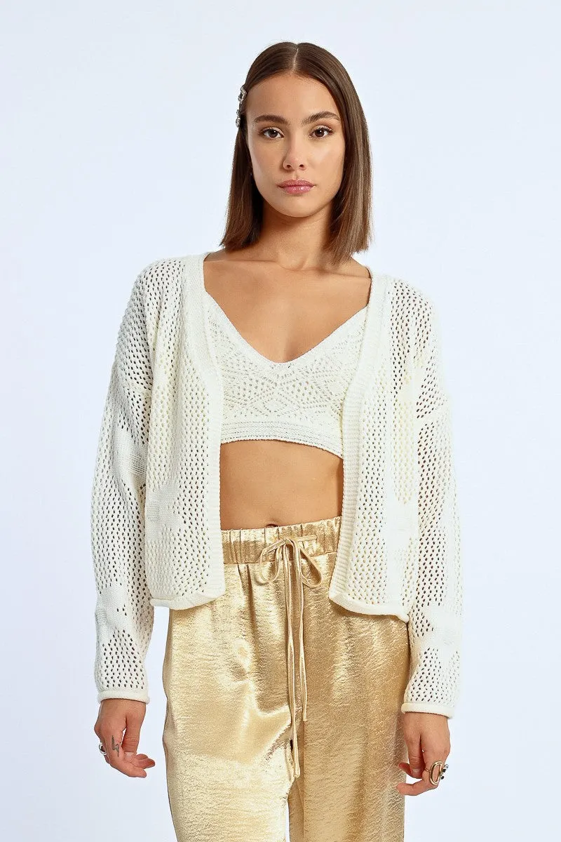 Flower Crochet Open Cardigan