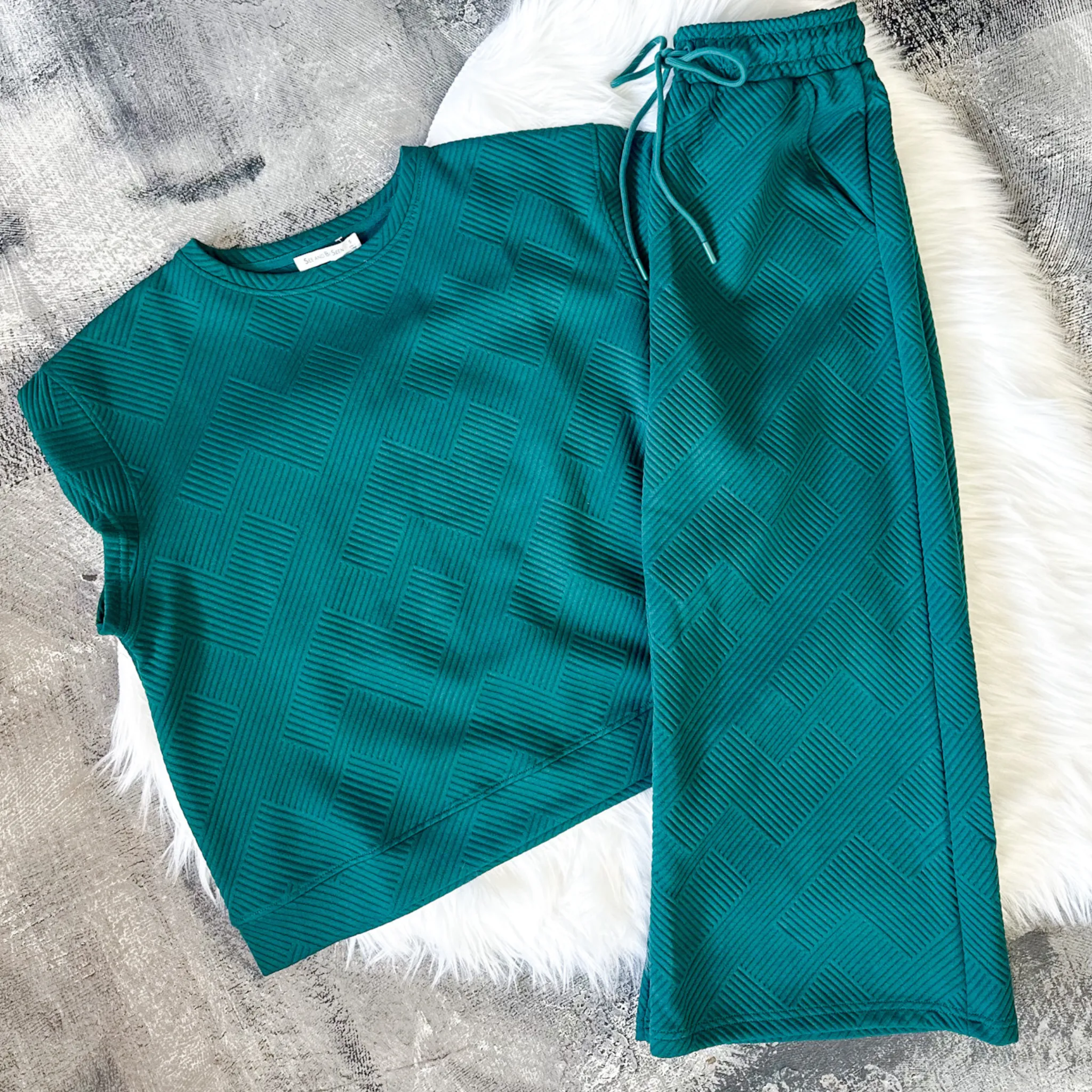Forrest Green Textured Pants, Matching Set for Women