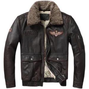 Free Shipping,Brand New G1 Vintage Brown Cowhide jacket.Men Winter Air Force Genuine Leather coat.Plus Size Leather Cloth.