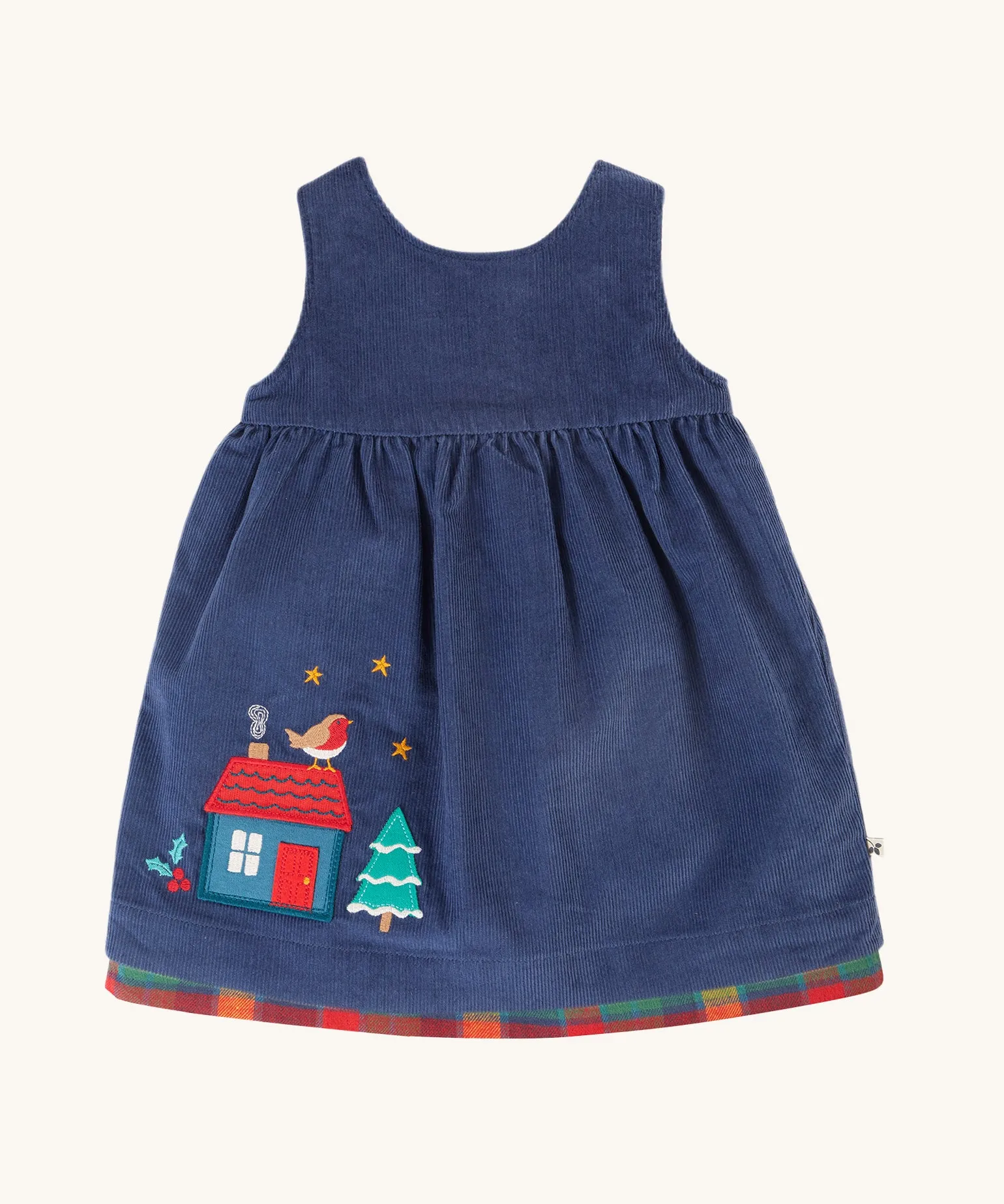 Frugi Inara Cord Reversible Dress - Navy Blue/Rainbow Check