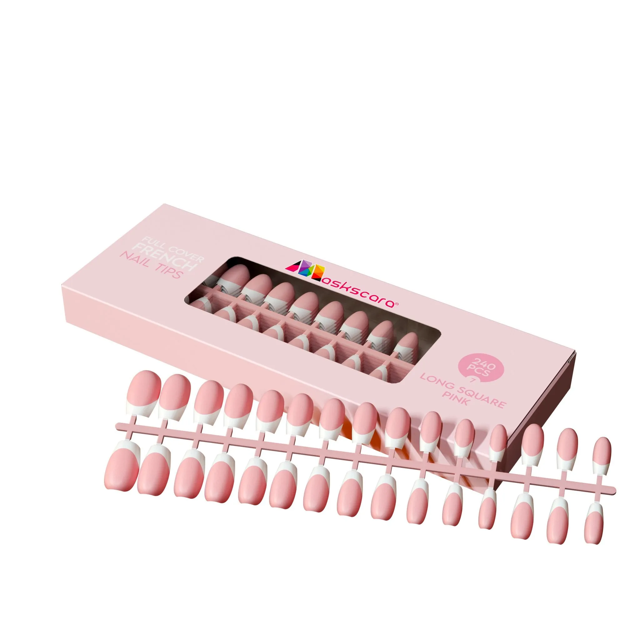 Full Cover French - Long Square Pink Tips (7)