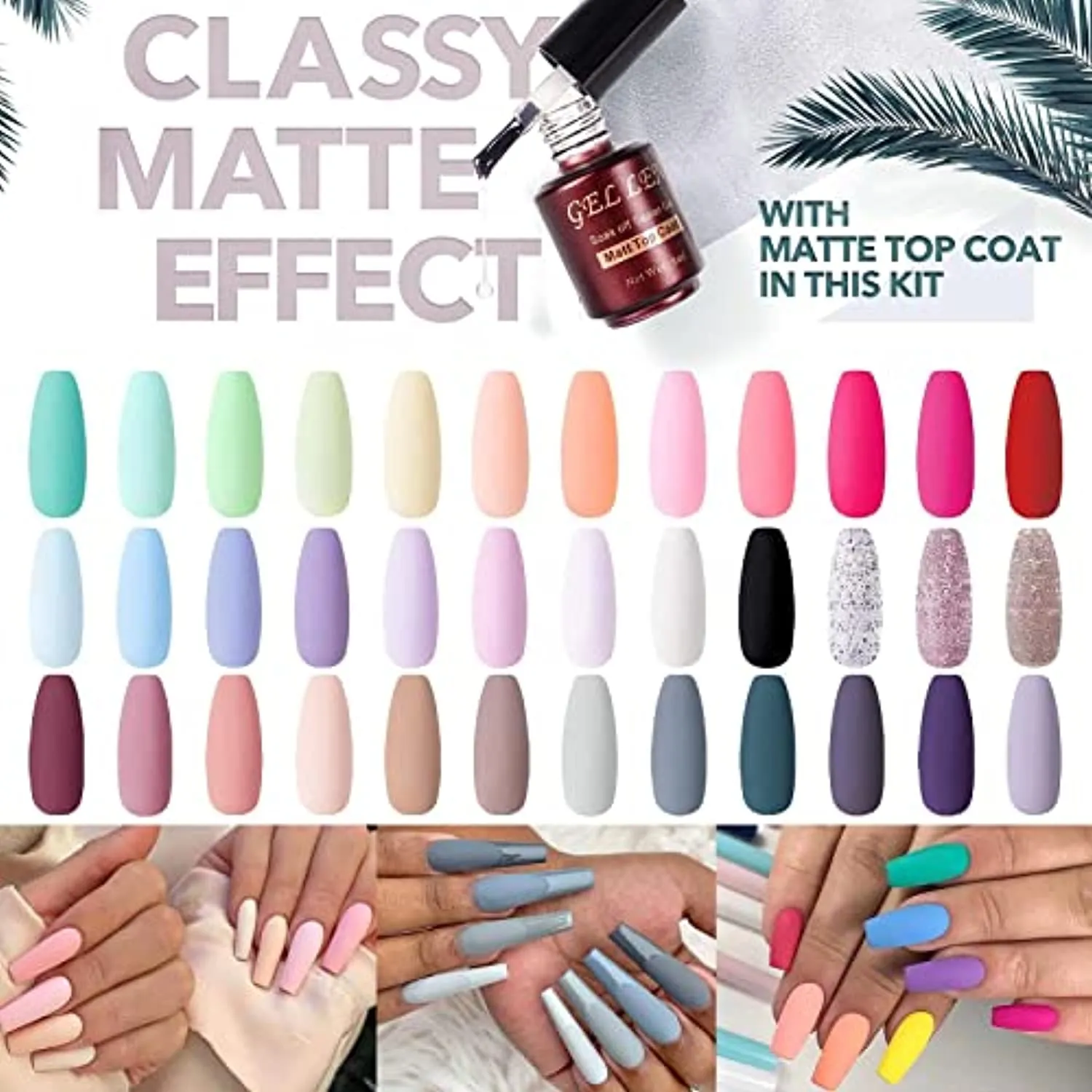 Gellen 36 Colors Gel Nail Polish Kit - With Top&Base Coat Matte Top Coat, Popular Ranbow Nail Gel Polish Colors, Nude & Glitters Nail Gel Polish Colors, Salon/Home Gel Manicure Holiday Gift Set